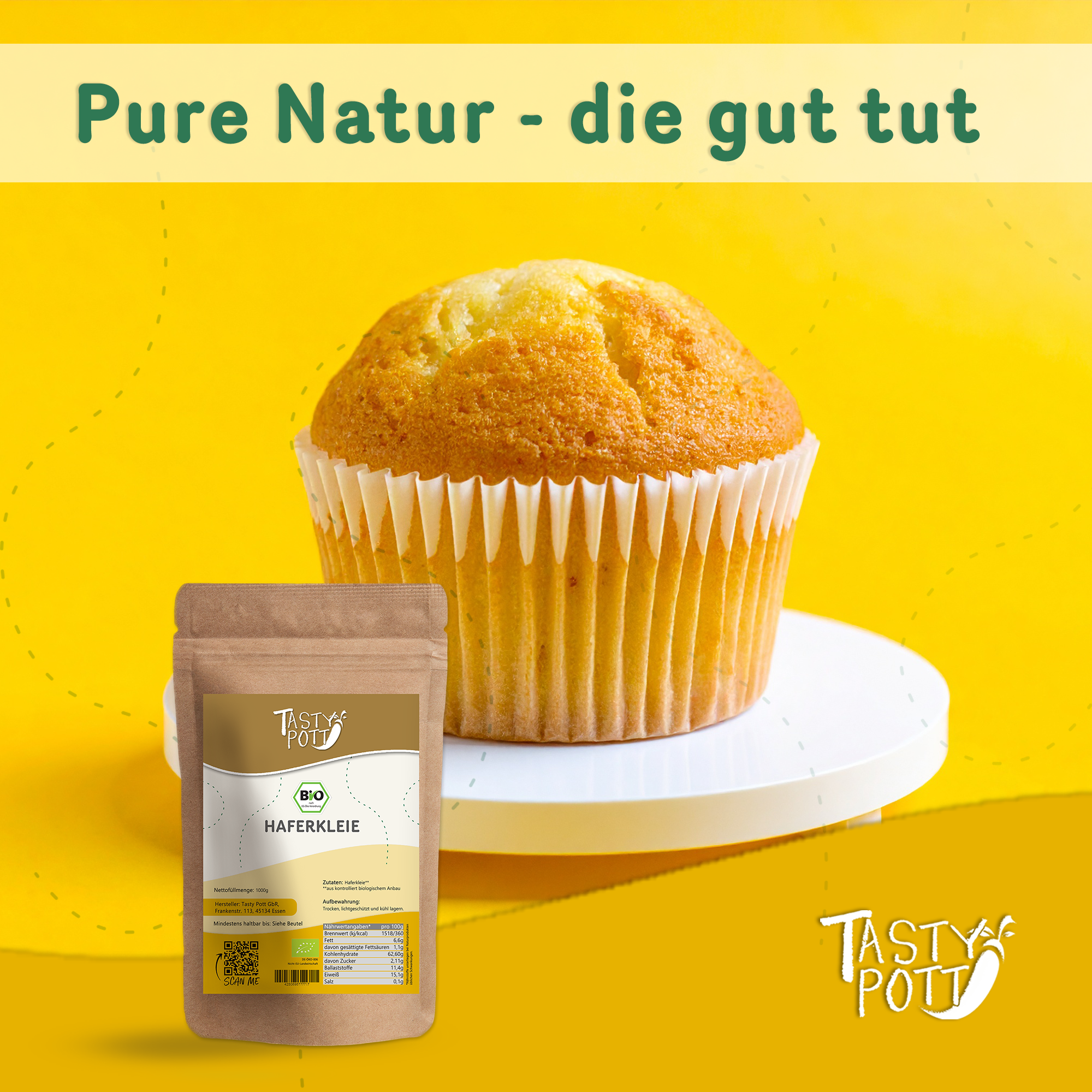 Tasty Pott Bio Haferkleie 1000g Beutel