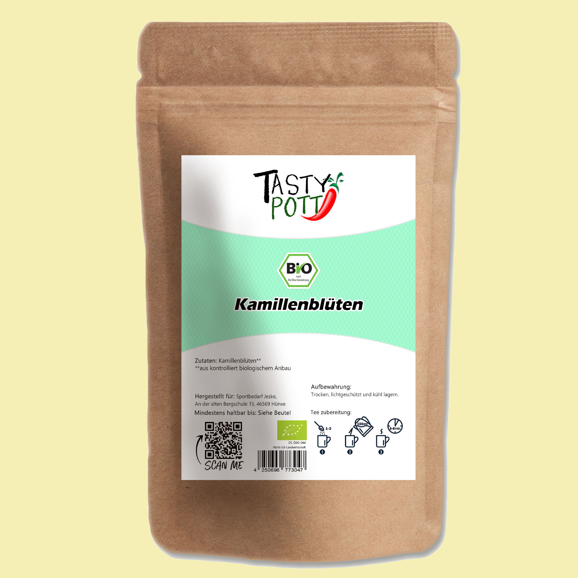 Kamillenblüten getrocknet, Bio - für leckeren Kamillentee | 250g Beutel Tasty Pott 