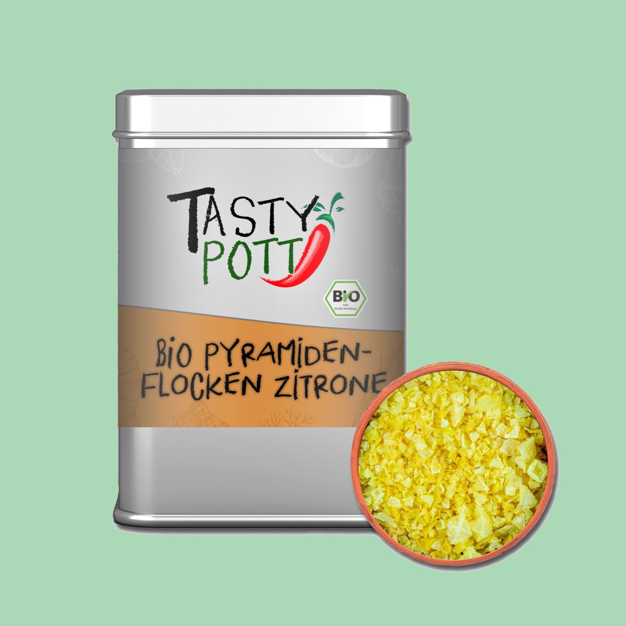 Bio Pyramidenflocken Zitrone - Pyramidensalz - 85g Dose von Tasty Pott  Bio Pyramidenflocken Zitrone - Pyramidensalz - 85g Dose von Tasty Pott