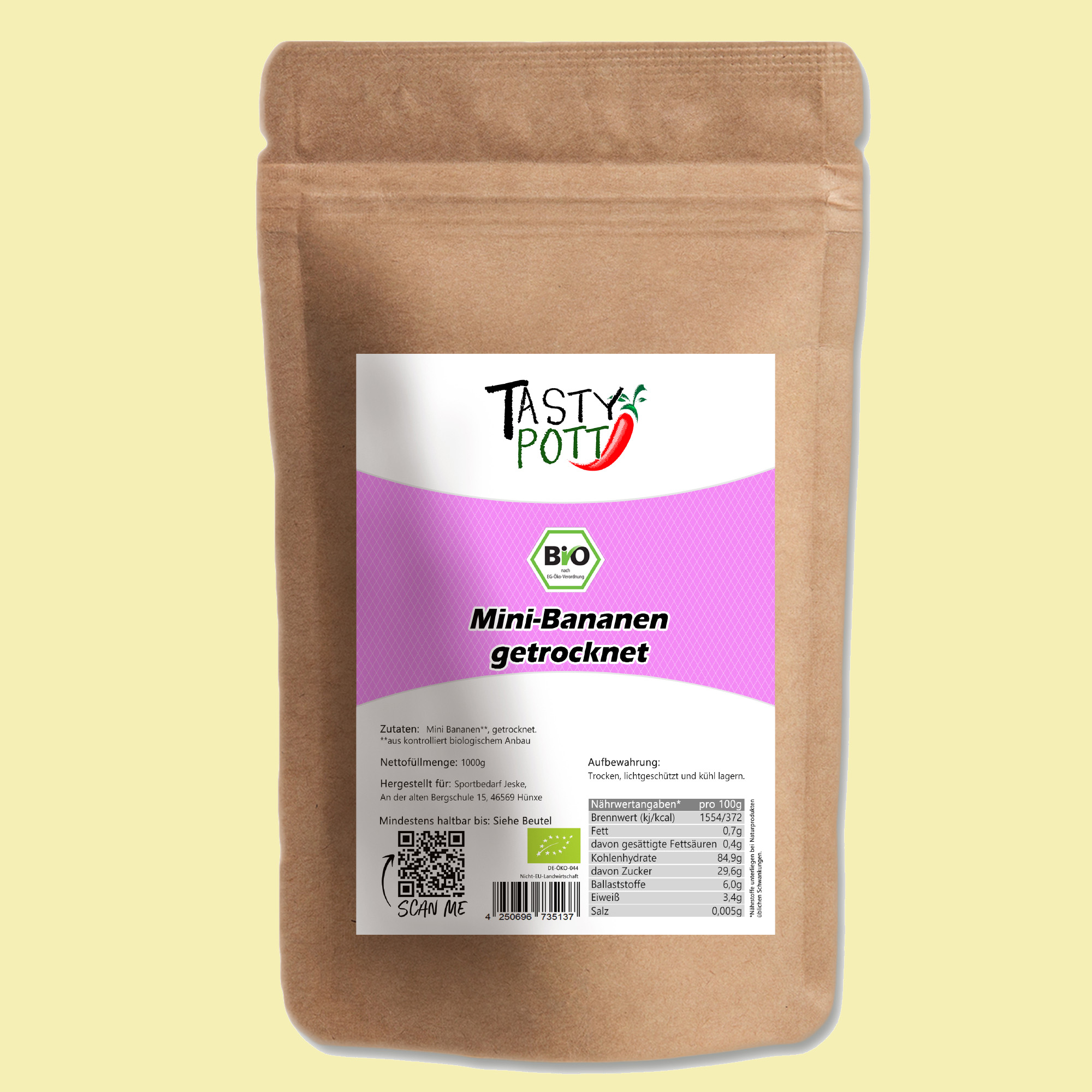 Baby Banane getrocknet - Babybananen - 1000g Tasty Pott 