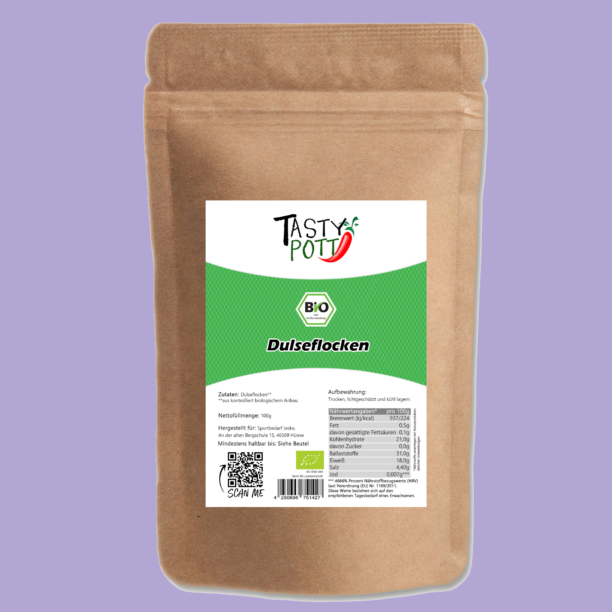 Bio Dulse Flocken - Lappentang Alge Dulse Flocken kaufen - 100g Beutel von Tasty Pott  