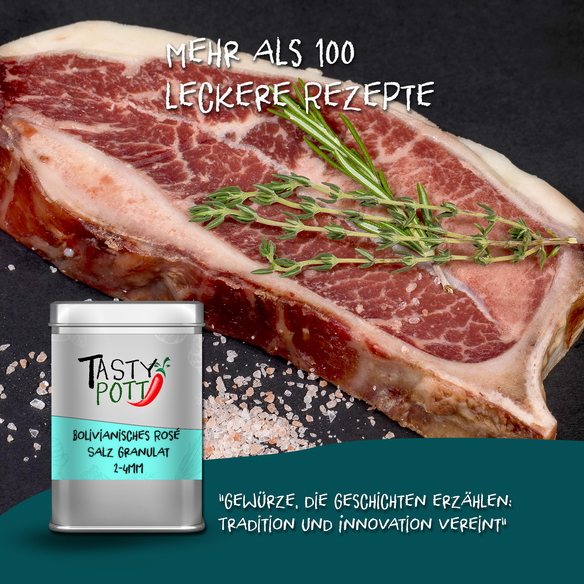 Bolivianisches Rosé Salz Granulat (2-4mm) 100g Dose von Tasty Pott 