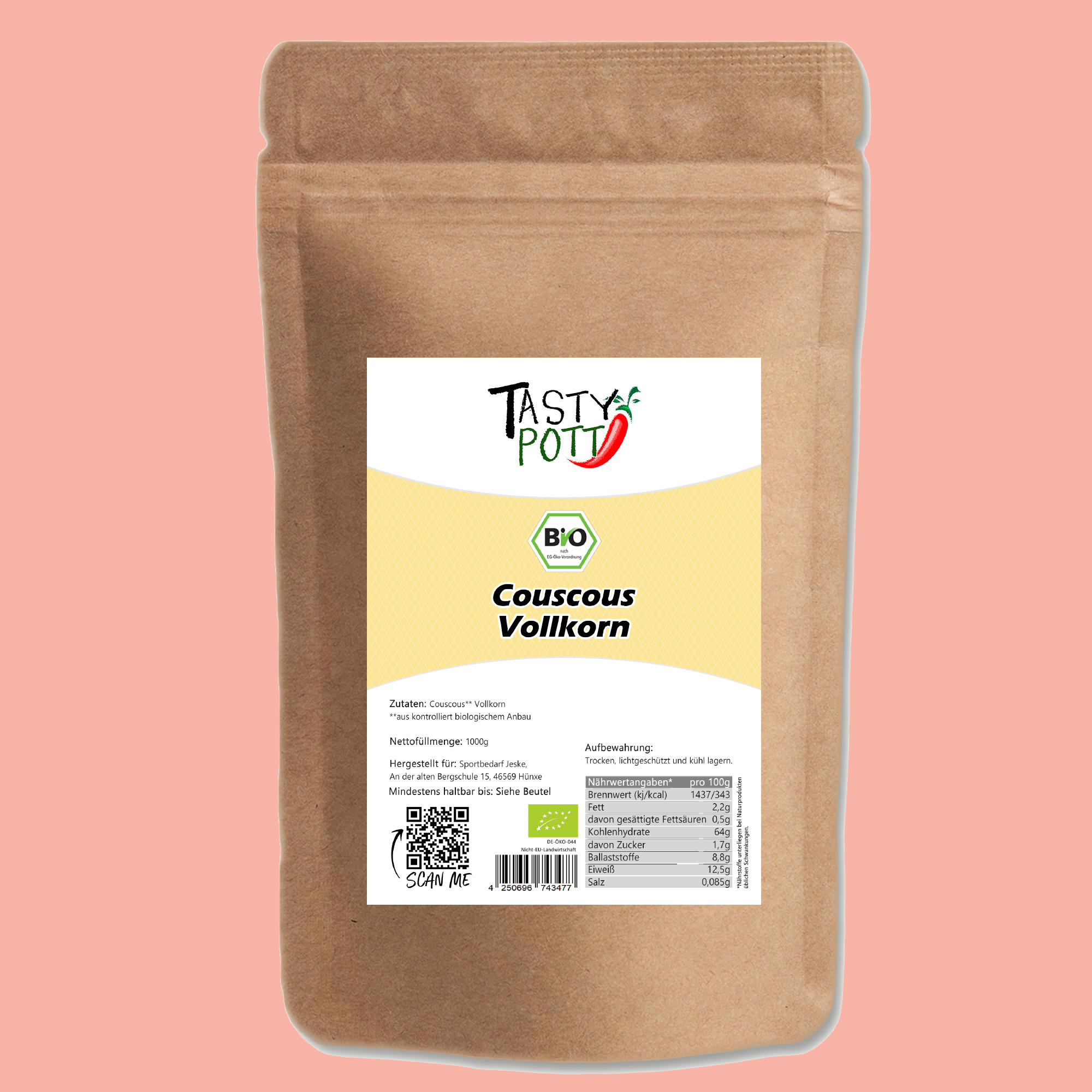 Bio Couscous - Vollkorn Couscous - 1Kg Beutel von Tasty Pott