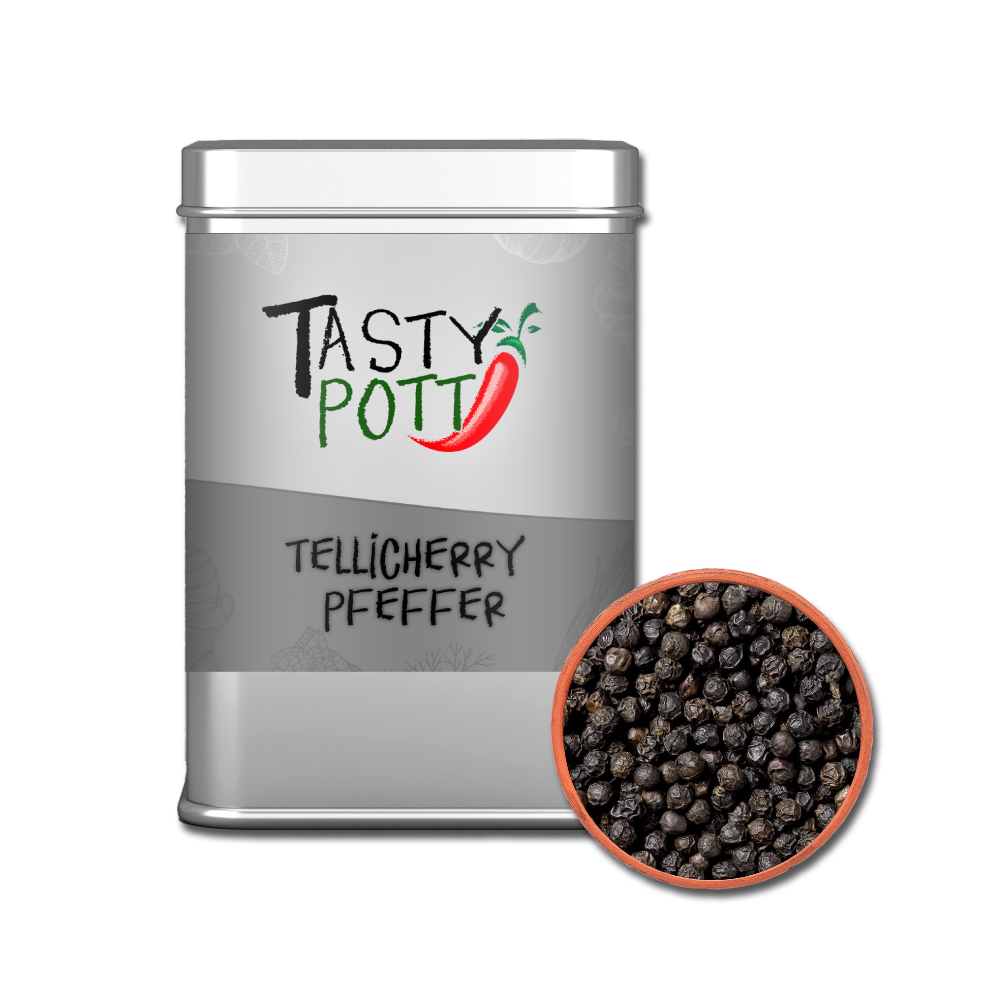 Tellicherry Pfeffer ganz 80g Dose von Tasty Pott Tellicherry Pfeffer ganz 80g Dose von Tasty Pott