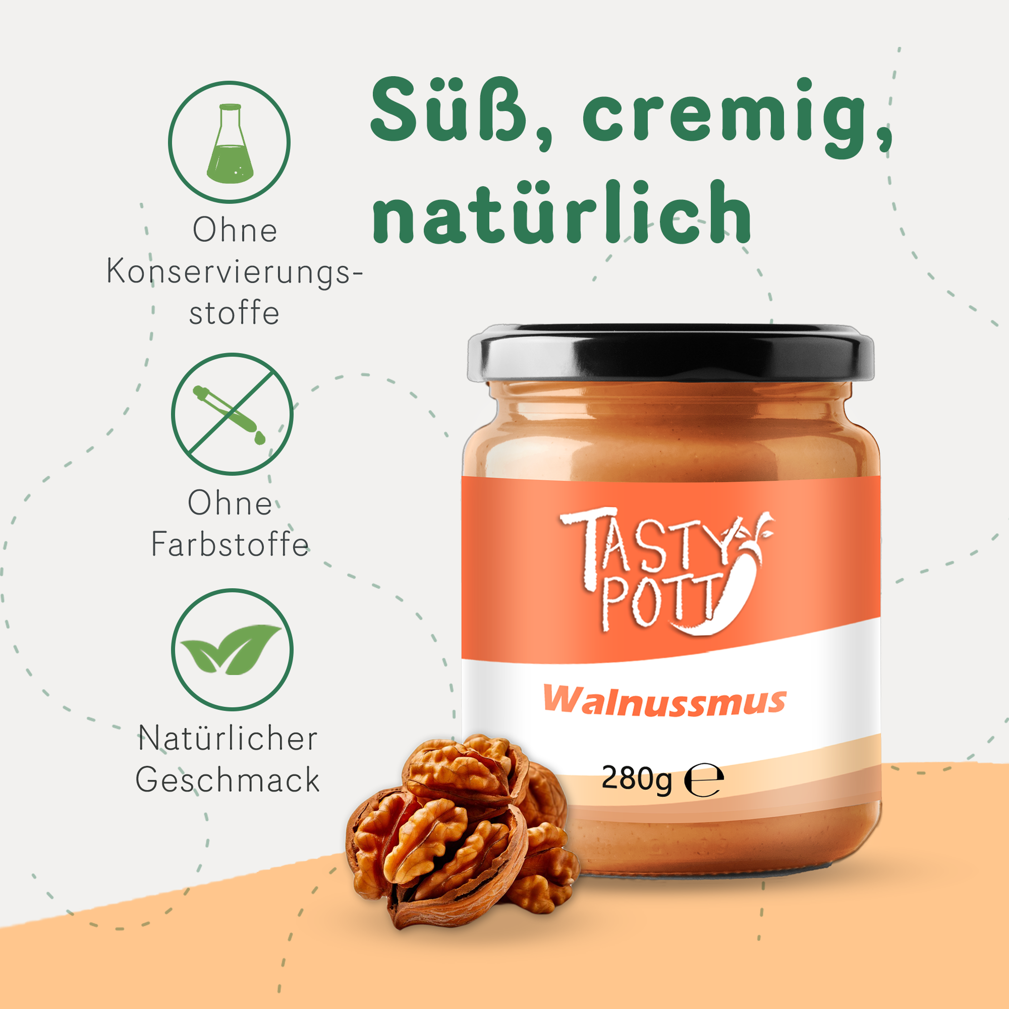 Walnussmus - Nussmus Walnuss - 280g Glas von Tasty Pott