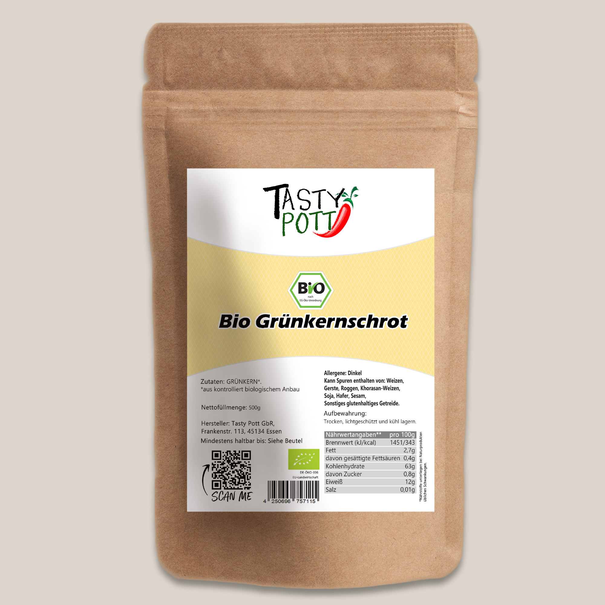 Tasty Pott Bio Grünkernschrot – natürlicher Ursprung aus Deutschland | Vielseitig für Suppen, Bratlinge & Beilagen 1000g 