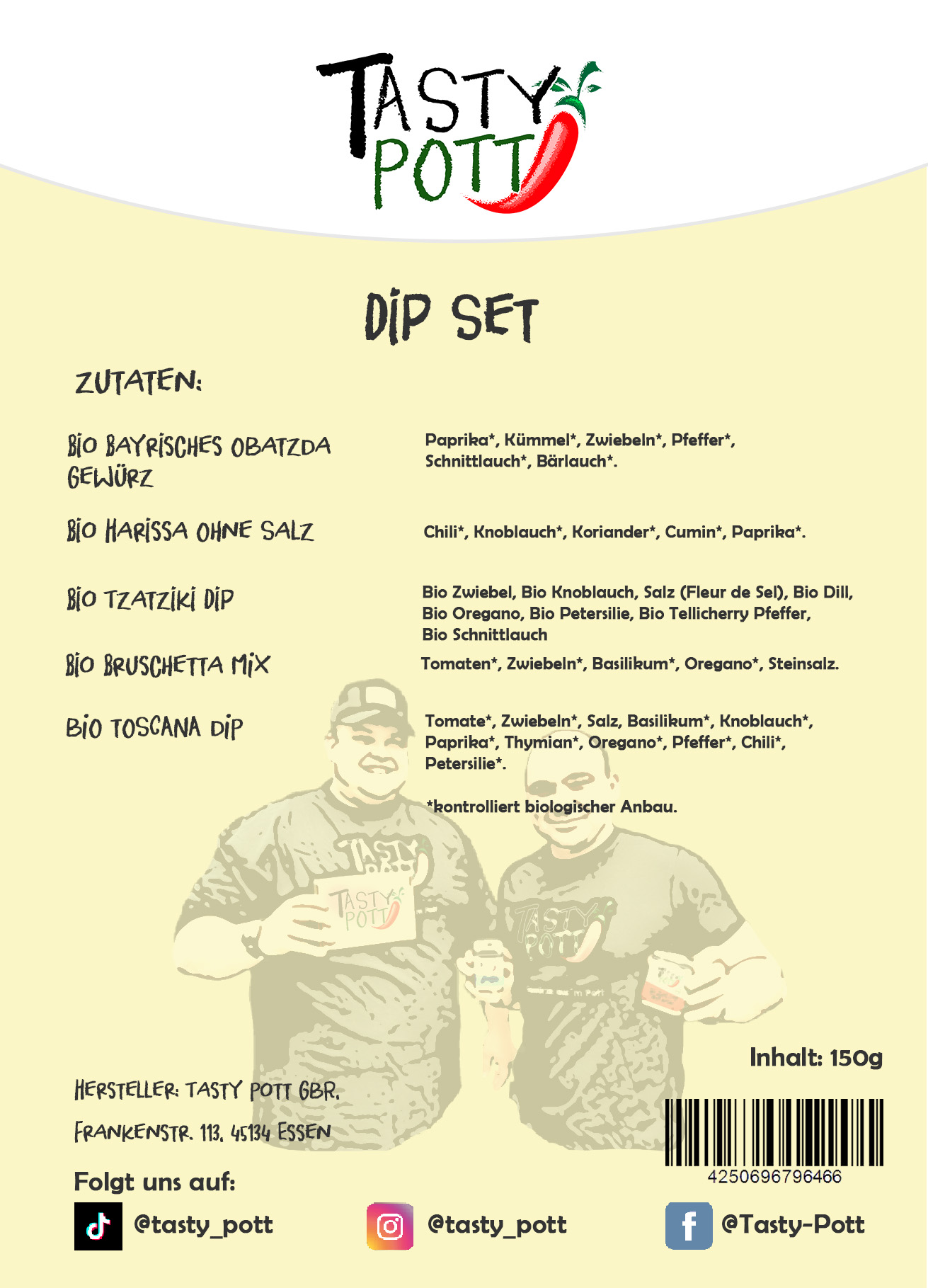Tasty Pott Dip Set 5x 30g Probiergrößen - Gewürzmischungen 