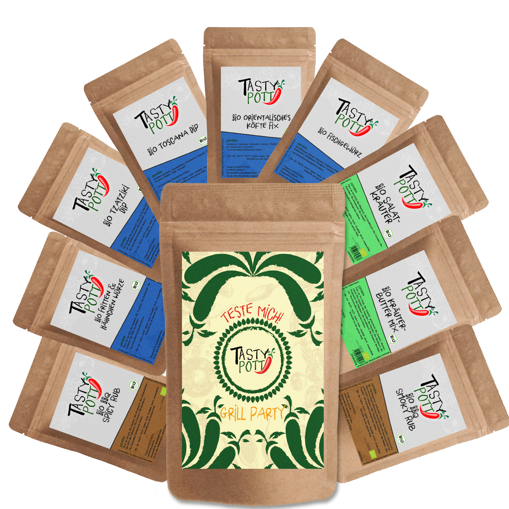 Tasty Pott Bio Grill Party Set 9x 30g Probierset - Grillgewürze - Gewürzmischungen
