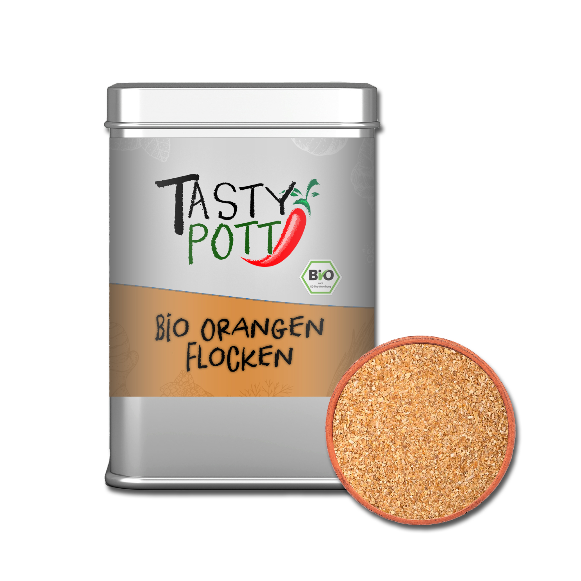 Orangenschalen Bio Flocken – 100g Fruchtpulver | Tasty Pott Feine Bio Orangenschalenflocken in 100g Dose – fruchtig aromatisch