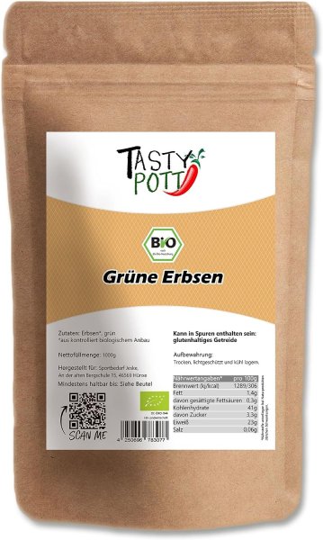 Tasty Pott Bio Grüne Erbsen 1000g Beutel