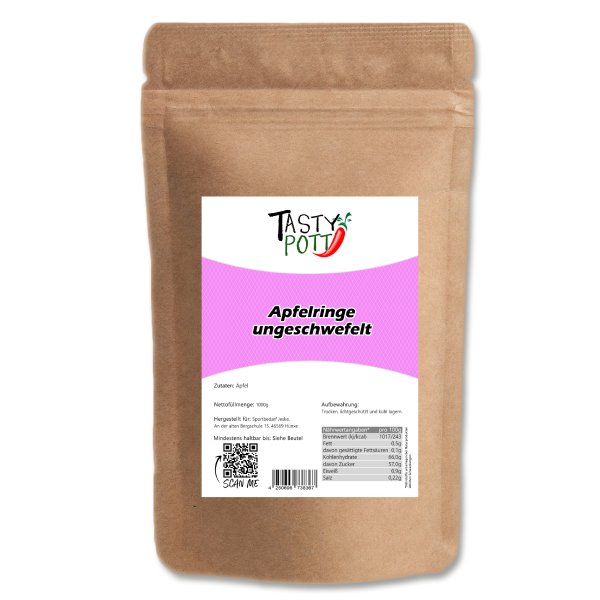 Tasty Pott Apfelringe getrocknet, ungeschwefelt 1Kg