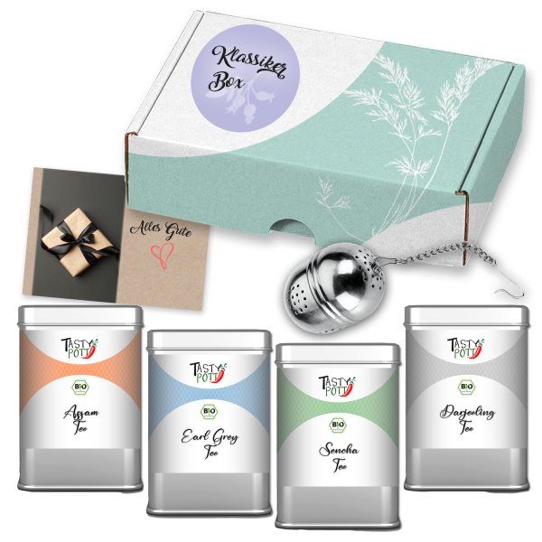 Tasty Pott Klassiker Bio Tee Box - Mit Teesieb und Karte