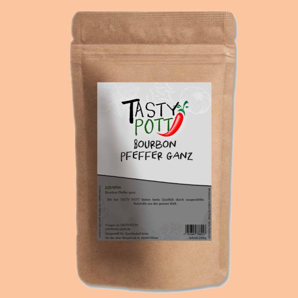 Tasty Pott Bourbon Pfeffer schwarz ganz Nachfüllbeutel 250g