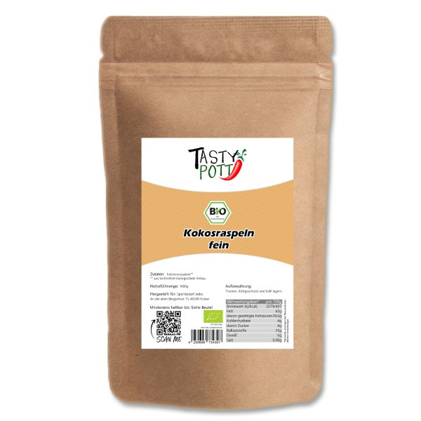 Tasty Pott Bio Kokosraspeln fein I teilentölt 1Kg