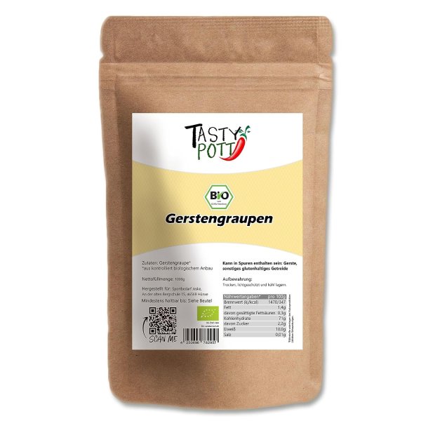 Tasty Pott Bio Gerstengraupen 1000g Beutel