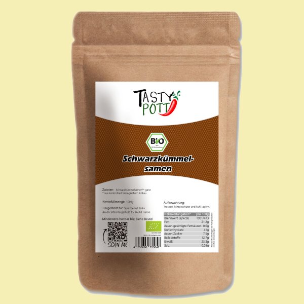 Tasty Pott Bio Schwarzkümmel SAMEN, ganz 1000g Beutel