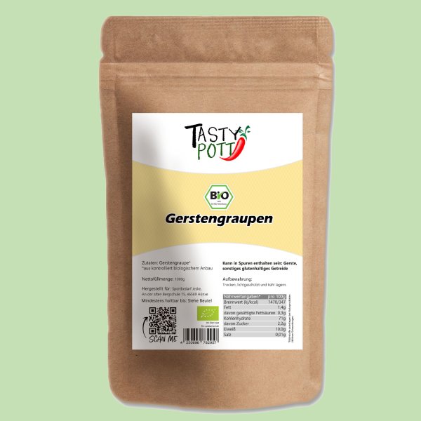 Tasty Pott Bio Gerstengraupen 1000g Beutel