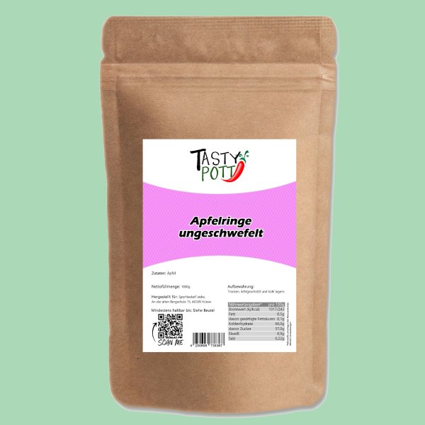 Tasty Pott Apfelringe getrocknet, ungeschwefelt 1Kg