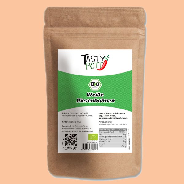 Tasty Pott Bio weiße Riesenbohnen 1000g Beutel
