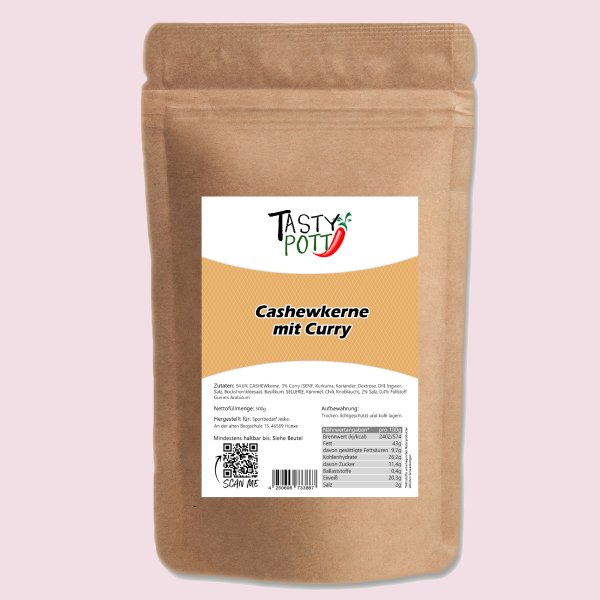 Tasty Pott Cashewkerne - CURRY - geröstet und gesalzen 500g Beutel