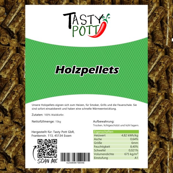 Tasty Pott Holzpellets 15Kg| Grillen, Smoken, Heizen und für die Feuerschale | Pellets aus Holz |